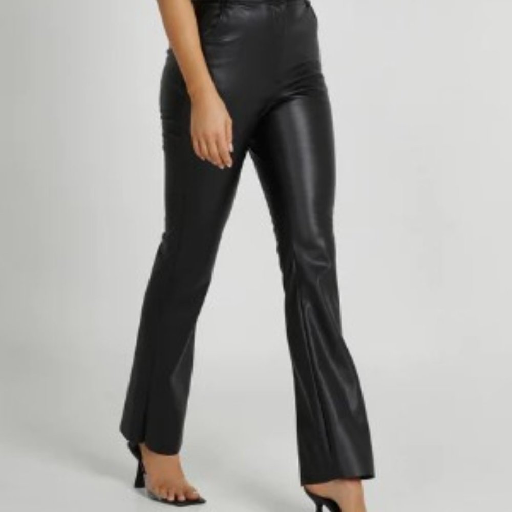 Straight Leg Faux Leather Pants - Black
